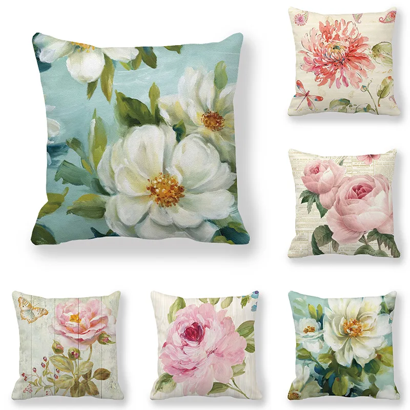 

Retro Flowers Cushion Cover Soft Polyester Floral Pillow Cases for Sofa Car Bed Decorative Sweet Home Living Room Decor 45x45cm