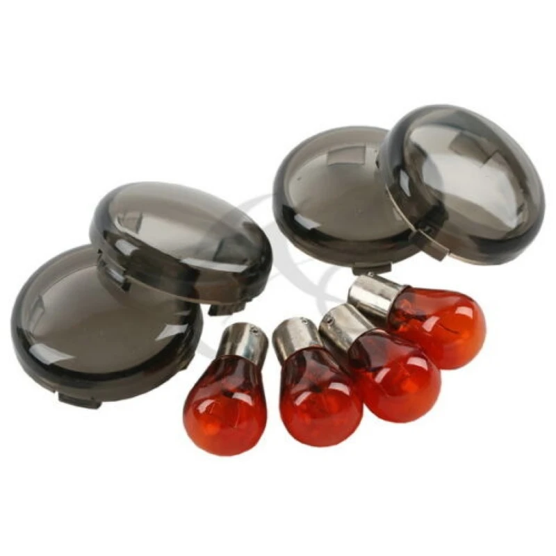 

New ABS 4x Smoke/Red/Orange Turn Signal Lenses W/ Bulbs For Harley Softail Dyna Sportsters 2002-Up