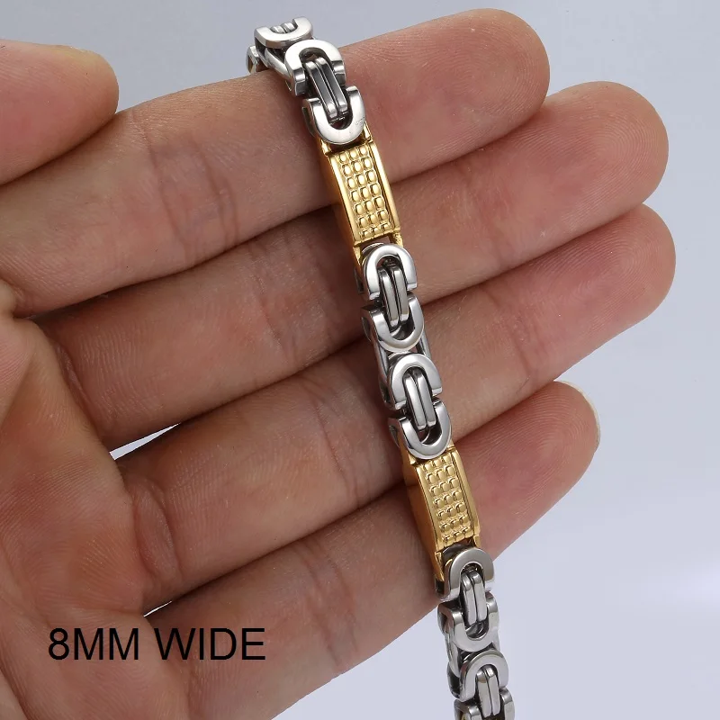 Мужской браслет с цепочкой 5 мм Византийская Коробка цепи браслеты для мужчин черный золотой серебряный нержавеющая сталь модное ювелирное изделие подарок KBB5 - Окраска металла: KB406