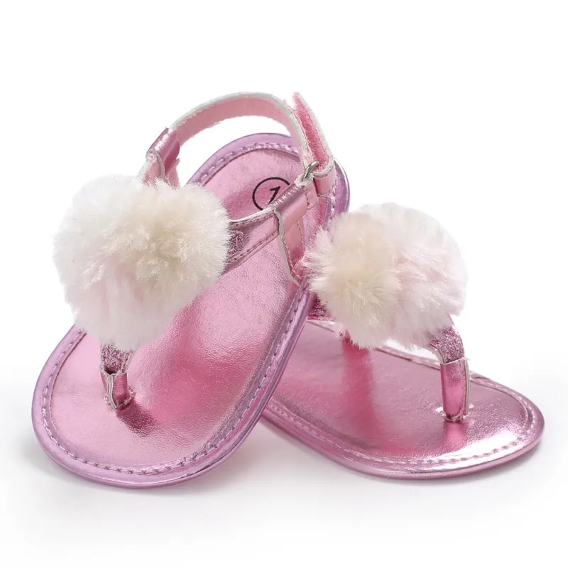 Новое платье для маленьких девочек летние модные дышащие круглый пух украшения обувь против скольжения шлепанцы новорожденных сандалии 0-18 м - Цвет: as show