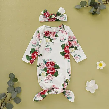 

Cute Newborn Baby Infant Swaddle Wrap Blanket Floral Print Sleeping Bag+Headband 2Pcs Set