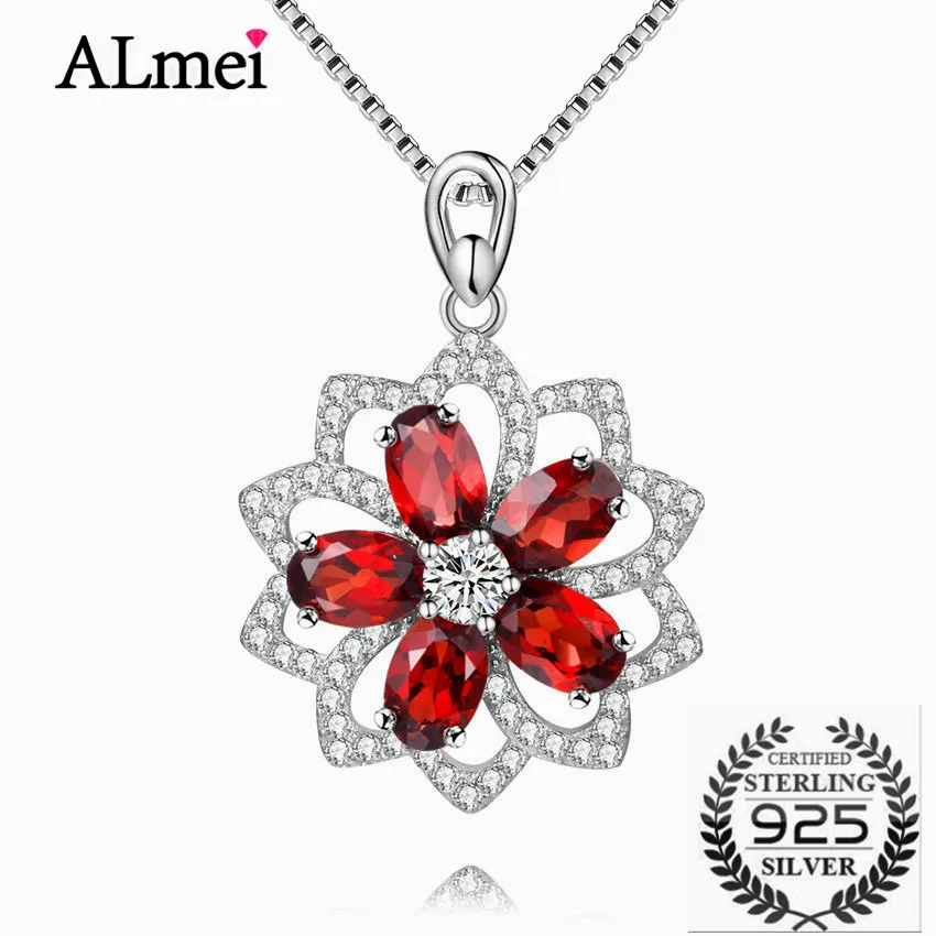 Almei испытания 2.5CT цветок натуральный гранатовый камень кулоном женское колье