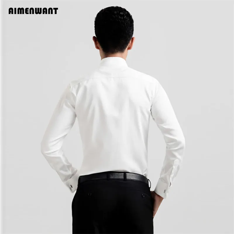 AIMENWANT S-5XL смокинг рубашки мужские Корея Slim Fit с бантиком Свадебные рубашка белая Бизнес французский манжетой платье-рубашка рубашки