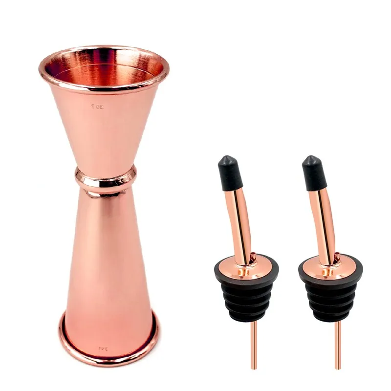 Homestia Set Stainless Steel Rose Jigger & 2 x Bottle Pourer Cocktail