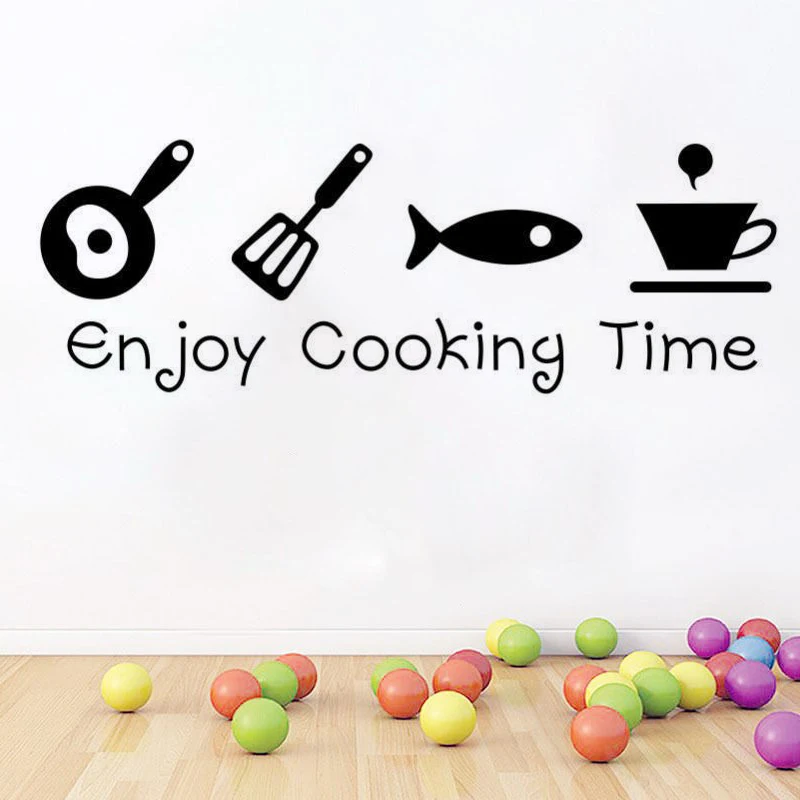 Vinyl Mural for Living Room Cartoon Enjoy Cooking Time Kitchen Wall Sticker House Decoration LX287
