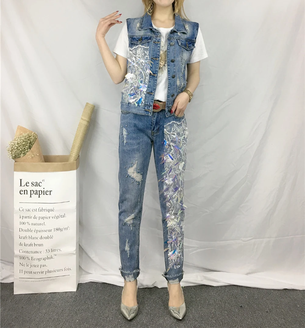 Para Jeans Lentejuelas Borla Mujeres Estilo Pantalones Mezclilla Haren 90334 Flojo Mostrar Cintura Escuela Chica De Novio Vaqueros La Delgada vw1SS