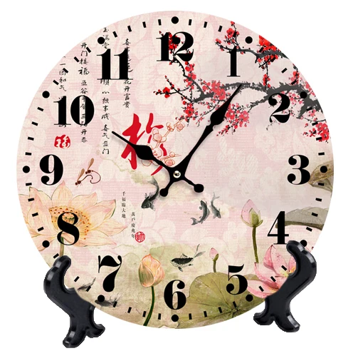 

Wooden Wall Desk Clocks Chinese History Display Wood Table Clock Quartz MDF Wooden Clock 10'inch Home Decoration Big Wall Clock