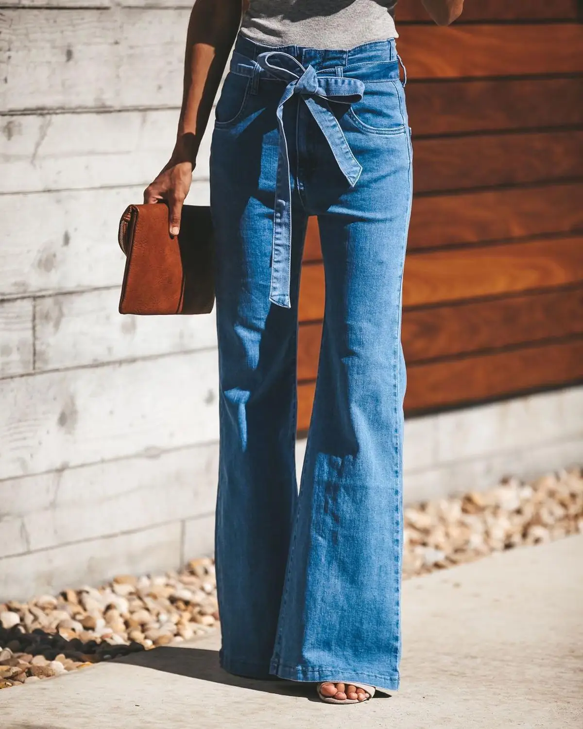 

High Waist Jeans Women Drawstring Flare Denim Pants 2019 Fashion Style Loose Plus Size Ladies Casual Jean Mujer S-4XL Blue/Black
