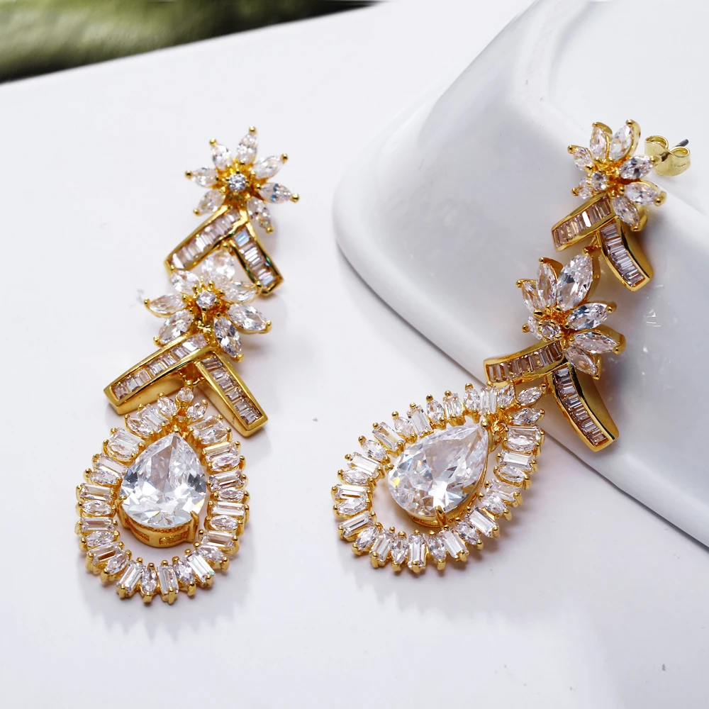 65 mm Very Long Water drop Earrings White and Gold color Jewellery for Party Pretty Jewelry Women Large Drop earring