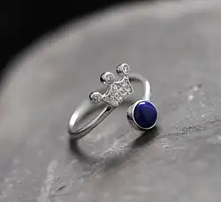 Новая мода натуральный Лазурит Корона кольцо для Для женщин ручной работы стерлингов 100% 925 серебряные кольца, подарок на день рождения