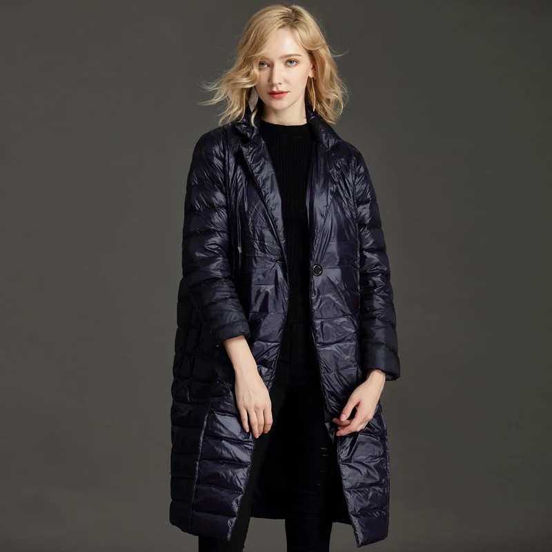 

YNZZU Brand 2018 Autumn Winter Women Down Jacket Elegant Long Single Button Duck Down Coat Women's Clothing Plus Size O654