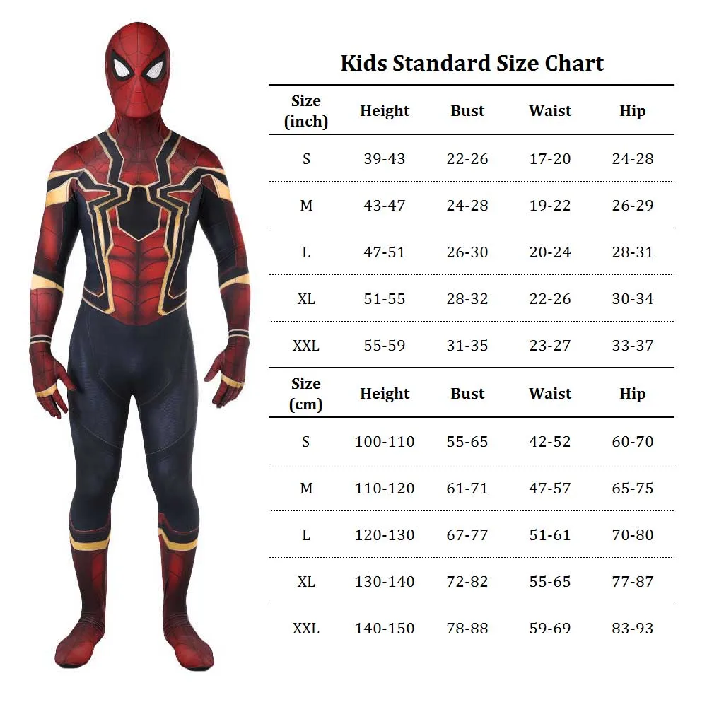 Мститель, костюм Человека-паука «бесконечные войны», костюм для выпускного вечера «Железный Человек-паук», карнавальный наряд для детей и взрослых, 3D принт, спандекс, костюм зентай - Цвет: Kids Size