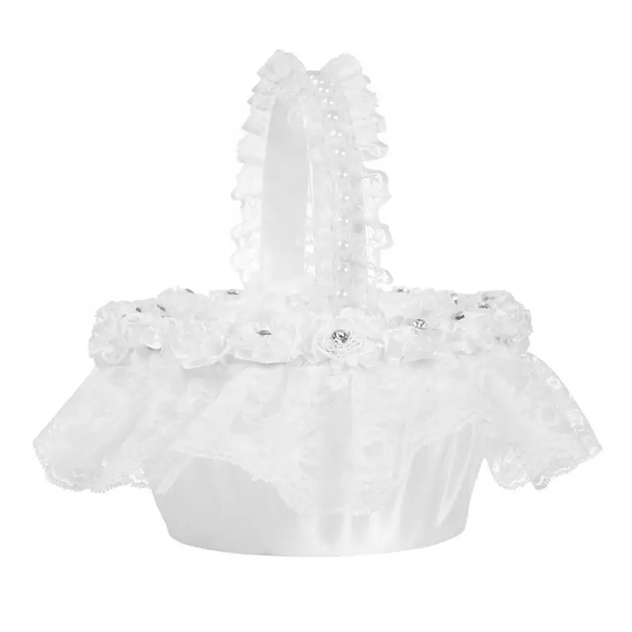 20cm Elegant Large Wedding Flower Girl Basket With White Lace Decorated Candy Basket
