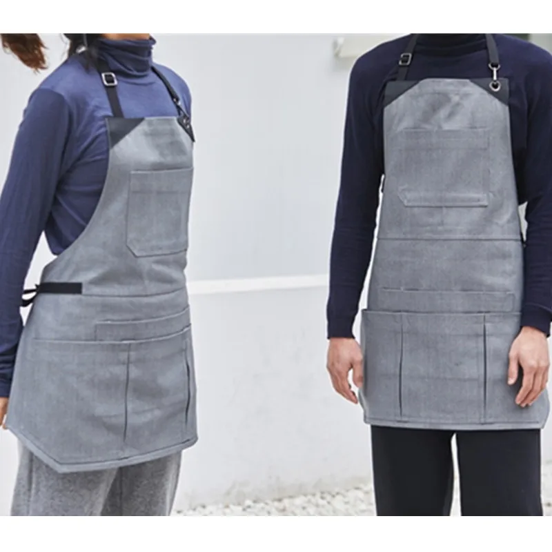 Black Gray Denim Apron Cotton Strap D94-4