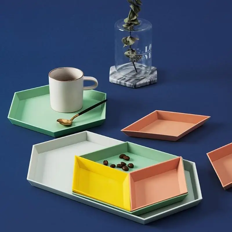 

1 Set Storage Tray Nordic Style Polygon Desktop Combination Tray Geometric Fruit Snacks Dish Plate Afternoon Tea Tableware Plate