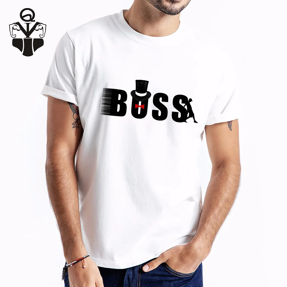 QIM босс печати высокого качества хлопок забавная мужская футболка Повседневная мужская одежда с коротким рукавом мужская футболка модная футболка для мужчин