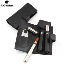 COHIBA Набор Чехол для сигар кожаный дорожный хьюмидор для сигар карманный мини портативный Коробка для сигар W/металлический чехол для сигар