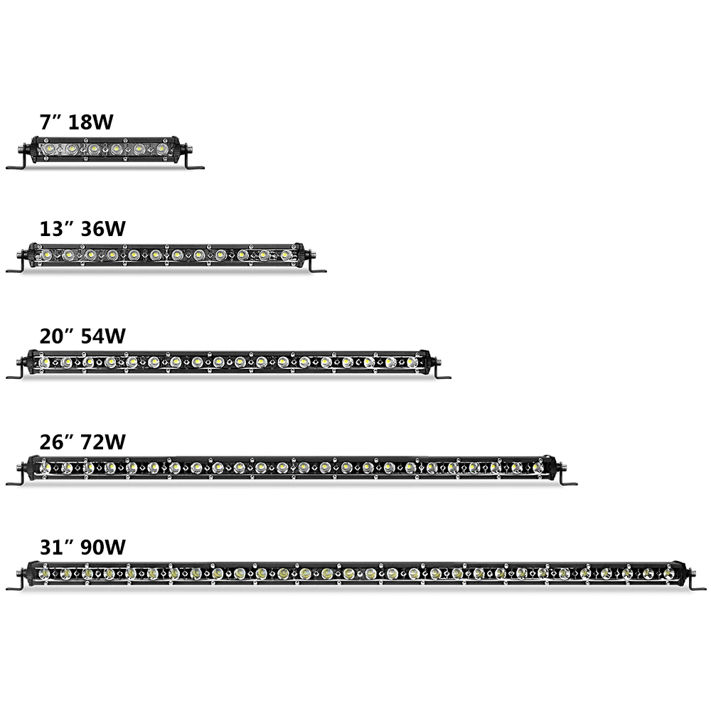 Светодиодный светильник 7, 13, 20 дюймов, Однорядный светодиодный светильник, рабочий светильник, тонкий Точечный светильник, луч 12, 24 В для УАЗ, КАМАЗа, квадроцикла, внедорожника 4X4, внедорожника