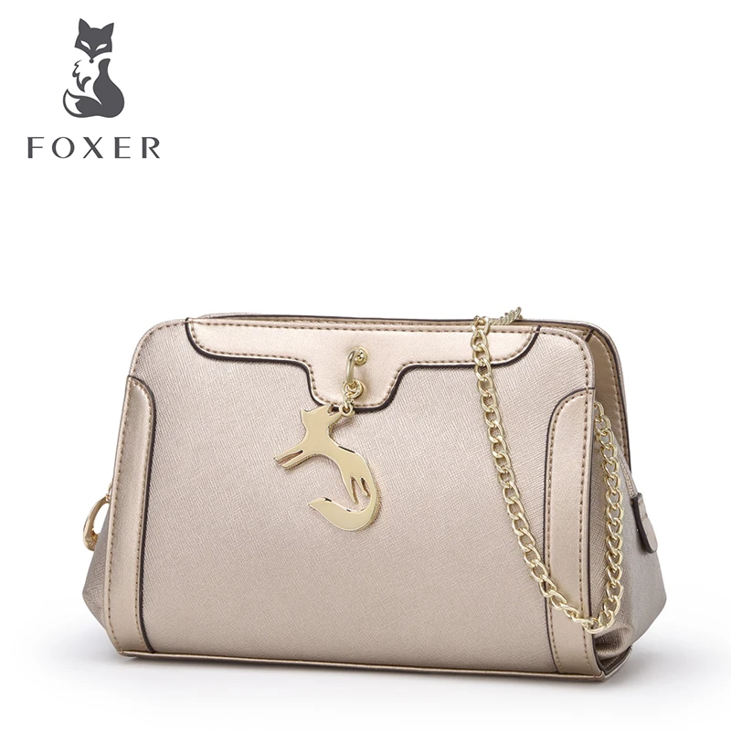 

FOXER Brand Women Cow Leather Shoulder Bags & Chain Long Strap Crossbody Cowhide Handbags Small Clutch Bags & Hobos