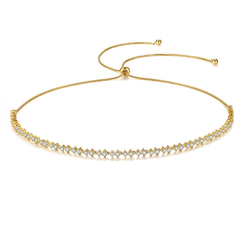 

Luxury simple Adjustable Choker Necklace Wedding Party Jewelry Zircoina Crystal Girl Collar Accessories Champagne gold chain