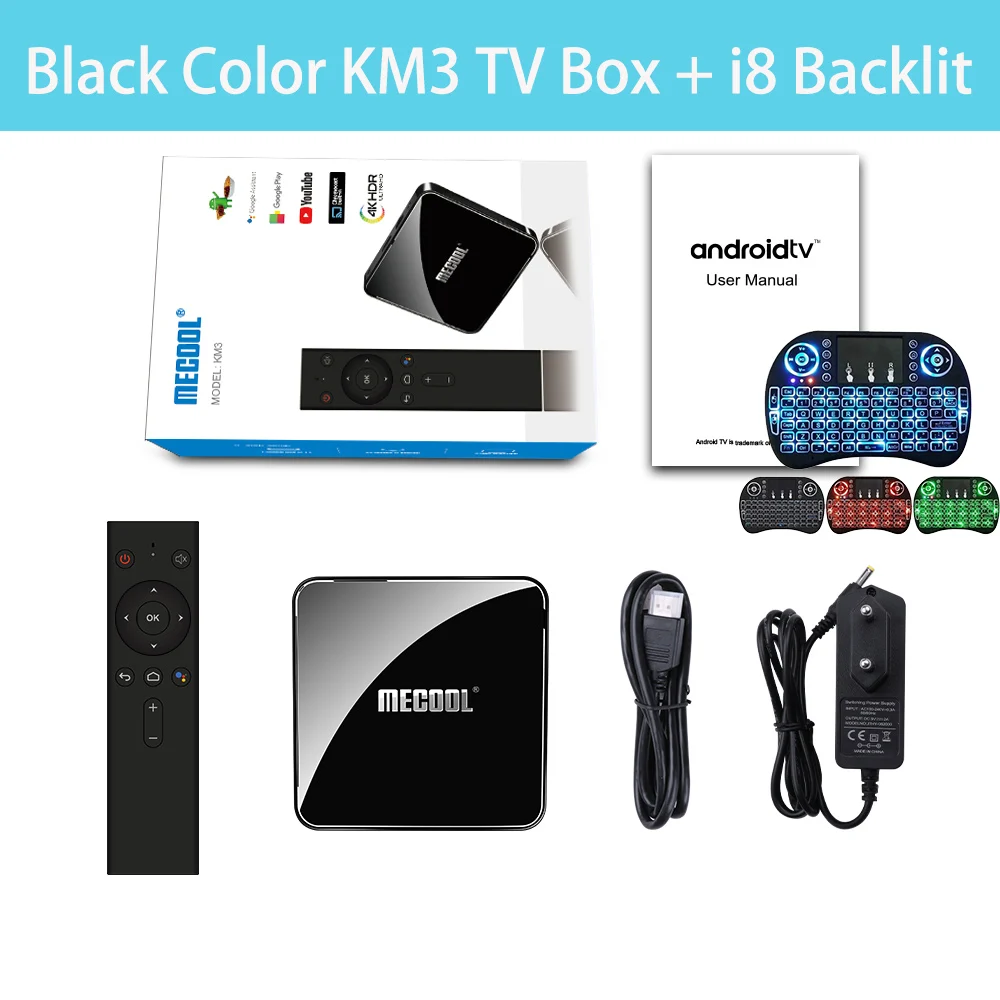 MECOOL KM3 Android 9,0 Smart tv Box 4G DDR4 64G 4K HDR Google Home Play Cast Ultra HD tv Box USB 3,0 медиаплеер Голосовое управление - Цвет: i8 Backlit KM3