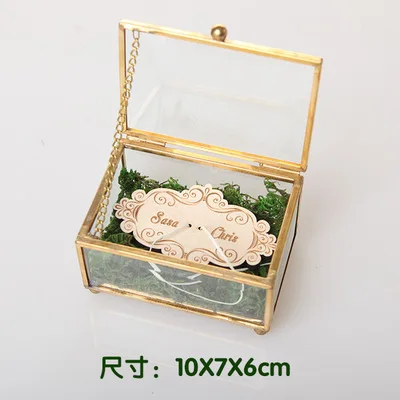 Индивидуальная стеклянная коробка для колец медная Свадебная коробка для колец витражное кольцо Подушка шестиугольная коробка Геометрическая шкатулка для украшений - Цвет: Мятно-зеленый