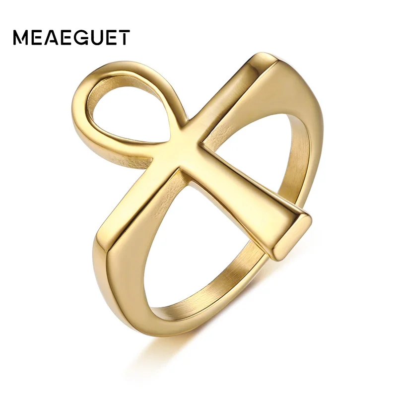 

Trendy Ankh Cross Rings For Women Men Vintage Anniversary Rings Stainless Steel Religious Jewelry USA Size