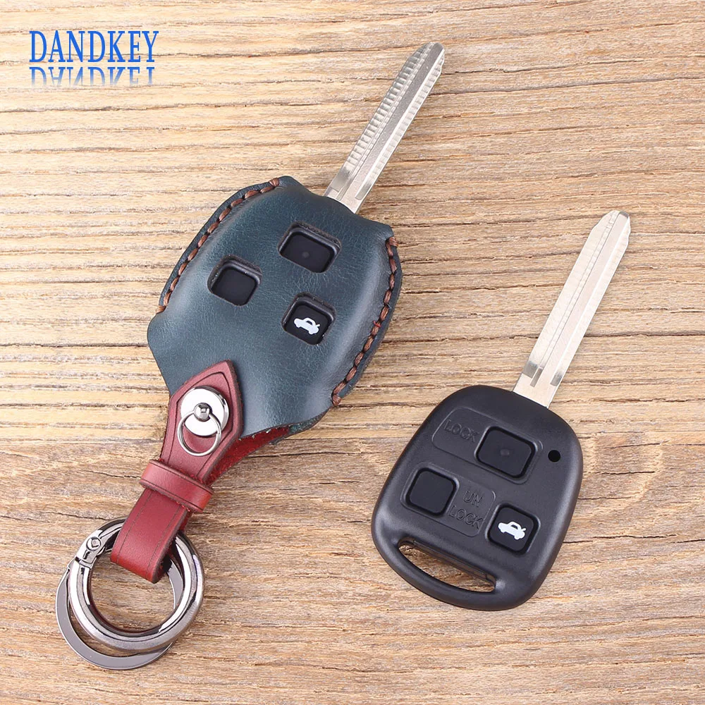 

Dandkey Leather Key Case 3 Buttons Protector Case For Toyota Camry Land Cruiser FJ Cruiser Remote Key Shell Cover
