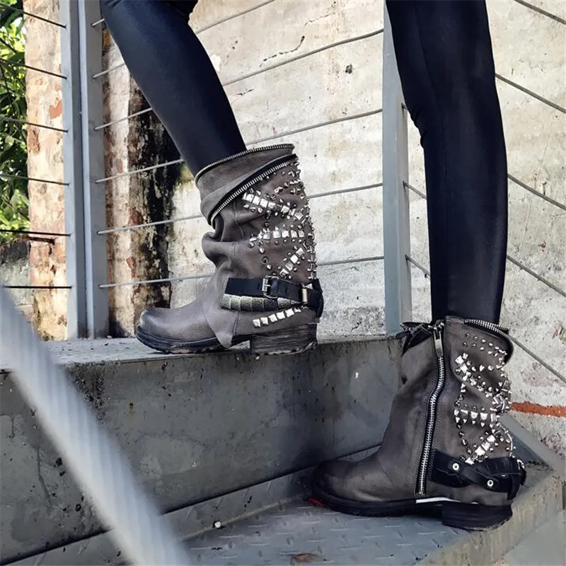 Jady/женские ботильоны с заклепками в стиле ретро; сезон осень-зима; сапоги для верховой езды; женская обувь из натуральной кожи на плоской резиновой подошве