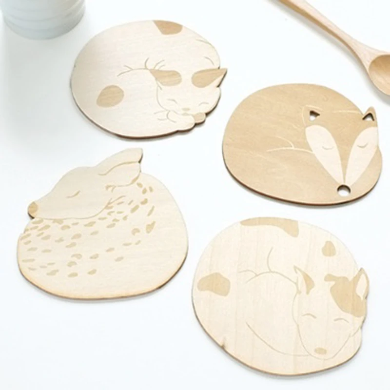 

1Pc Wooden Placemat Coaster Cartoon Animals Insulation Table Mat New Creative Stand Under The Hot Placemat for Dining Table