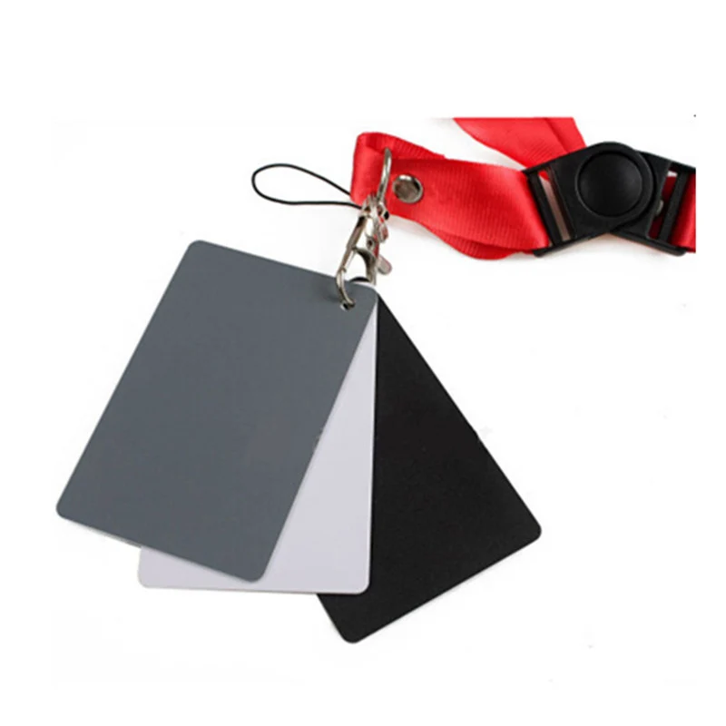 

3 in 1 Pocket Size Digital Camera White Black Grey Balance Exposure Cards 18% Grey Card with Neck Strap for Photography Cameras