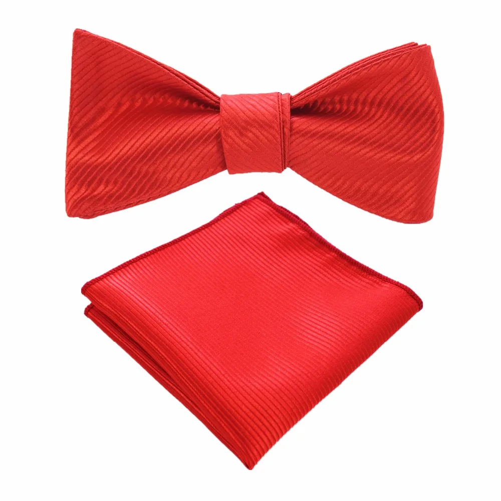

RBOCOTT Men's Solid Self Tie Bow Ties and Handkerchief Set Silk Jacquard Plain Green Black Red Bowtie Pocket Square For Wedding