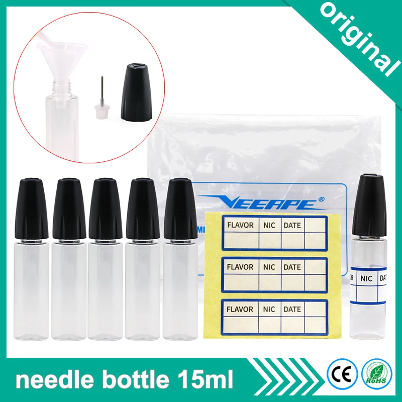 

Veeape 15ml Empty Plastic Dropper bottle with needle tips childproof cap for E liquid E juice funnel Refillable Bottles Sticker