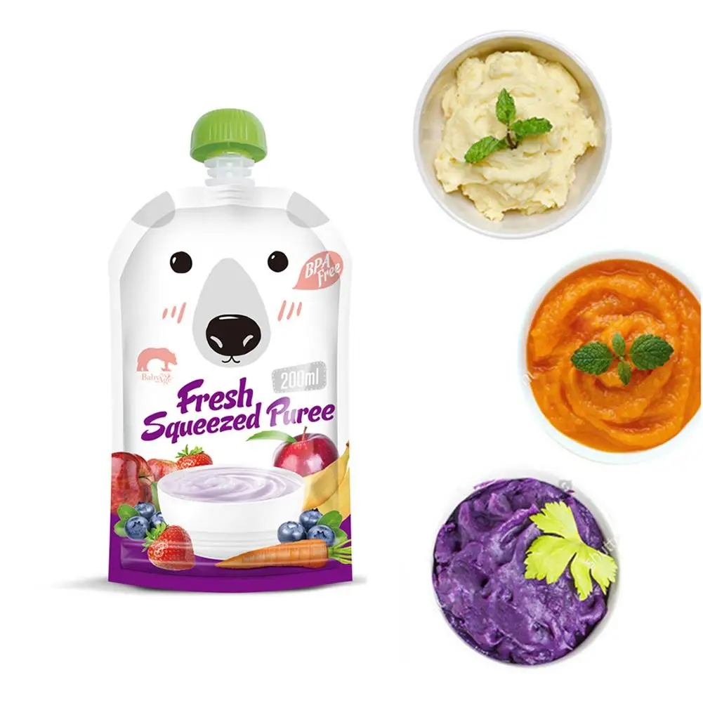 8pcs/pack Cartoon 200ML Kids Storage Bag Breast Milk Bag Reusable Baby Food Pouch Infant Double Zipper Feeding Bags