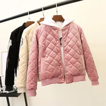 

Embroidery Plaid Cotton Padded Parkas Mujer Plus Size Loose Warm Winter Jacket Women New Boyfriend No-Hooded Womens Jacket A297