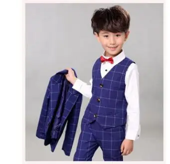 Fashion Boy Suit for Weddings Prom Party 5T-13Y Children Slim Fit Suit Sets Boys Tuxedo Formal Vest Pants Classic Costume blue