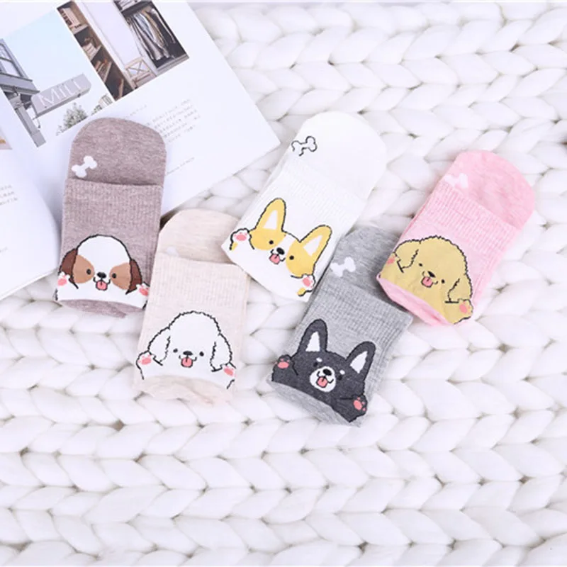 Cartoon Animal Cute Dog Women Short Funny Socks Breathable Meias Diferentes Girls Harajuku Kawaii Dogs Cartoon Ankle Cotton Sox