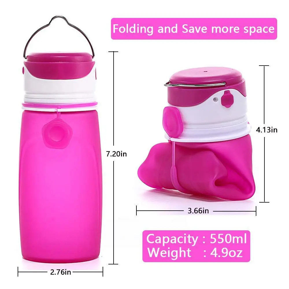Collapsible Water Bottles with USB Rechargeable LED Light,550ml Foldable Bottle,New Favourite for Outdoor Camping,Food Grade S