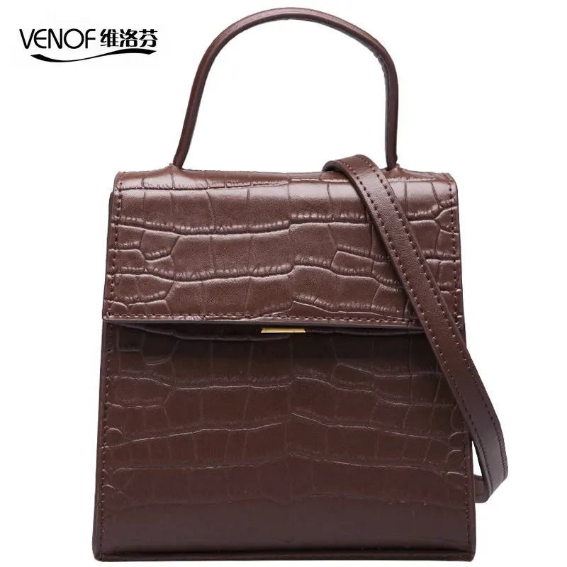 

VENOF Vintage Crocodile Ladies Leather Bag Lux Split Cowhide messenger Bag Sexy Female Crossbody Shoulder Designer Handbags Girl