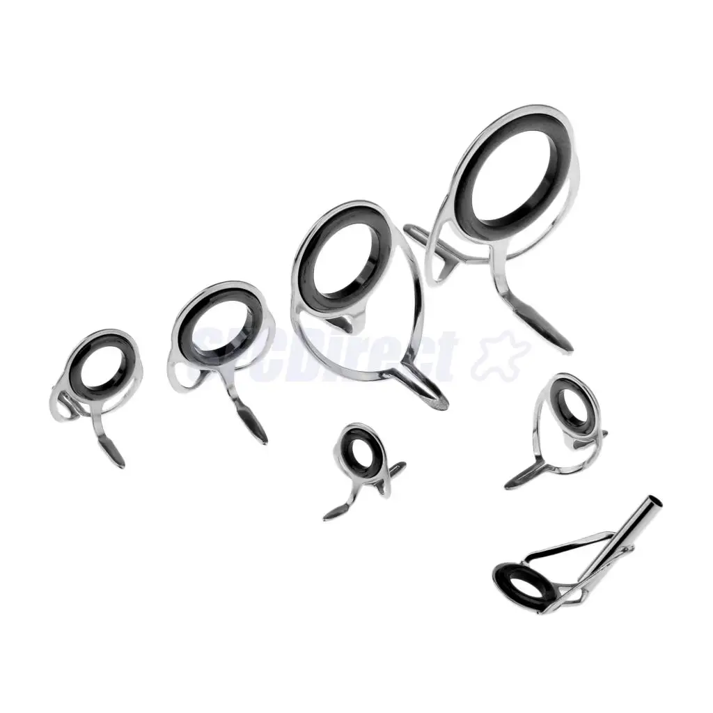 7Pcs Ceramic Ring Eyes Fishing Rod Guides Tangle Free Double Leg Guides Tips Rings  Stainless Steel Frame 7 Sizes