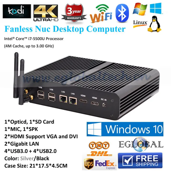 Мини ПК Eglobal с процессором Intel 5 го поколения i7 5500U мини компьютер Windows 10 4K HD HTPC Mini Itx