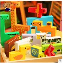 Красочные детские головоломки оригинальность стереоскопический головоломки деревянный раннего детства мультфильм Животные ручной сжимая пластины