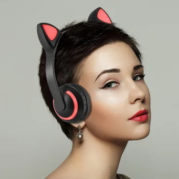 

LED Light Cat Ears Wireless Bluetooth Headphones Flashing Stereo Glowing Music Headset Rabbit Ear Gaming Earphone With Mic