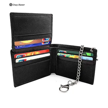 

Men Black FRID Blocking Wallet Genuine Leather Cards Holder With chain