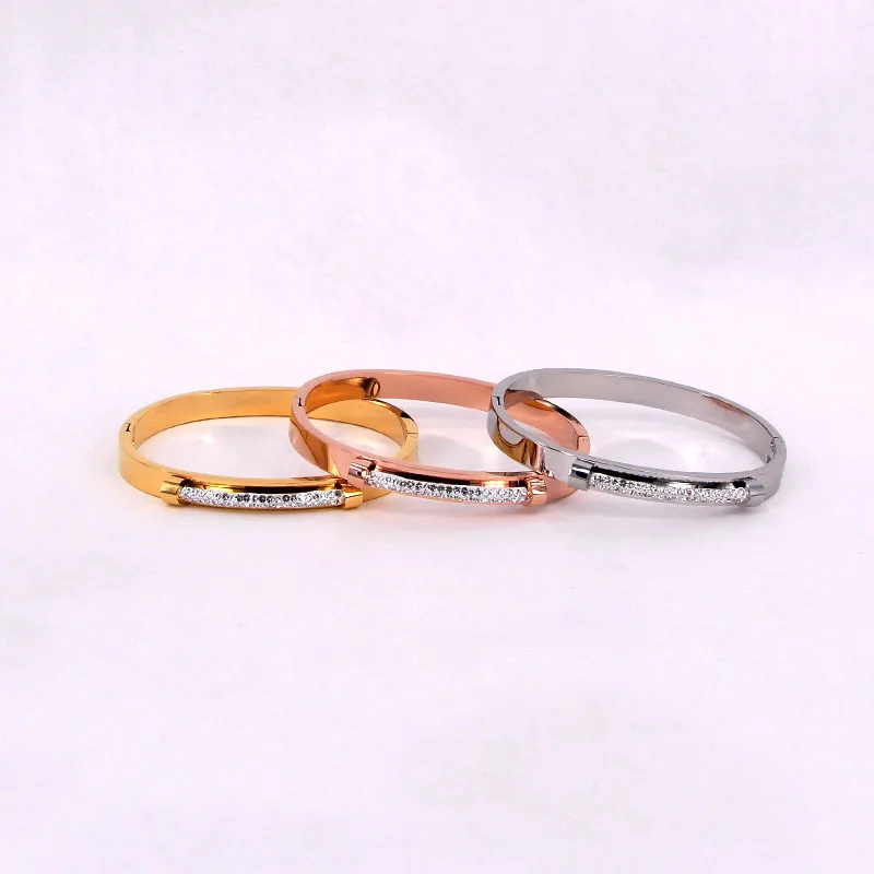 Модный трубчатый браслет из нержавеющей стали с кристаллами и круглым винтом, серебряный, розовый, золотой цвет, Женский праздничный свадебный подарок