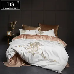 HS Комплект постельного белья из египетского хлопка с вышивкой Европейский суд 4 шт. Комплект постельного белья s King queen размер простыня