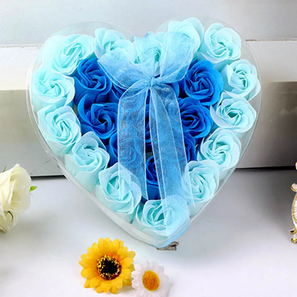 

24pcs Heart Shaped Artificial Rose Soap Flower Bath Body Soap Romantic Souvenirs Valentine's Day Gift Wedding Favor Party Decor