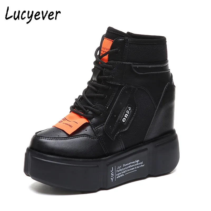 

Lucyever Women Ankle Boots Casual Round Toe Lace Up Height Increasing Platform Boots Botines Mujer 2018 Autumn Winter Boots