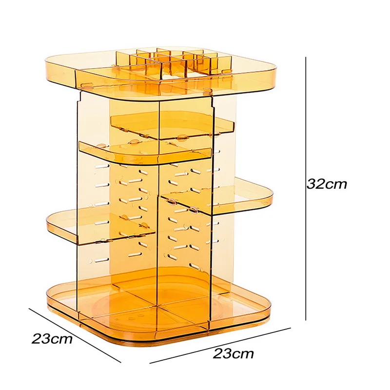 1 шт. квадратный вращающийся на 360 градусов ящик для хранения косметики органайзер для макияжа Уход за кожей губная помада коробка для хранения прозрачный пластик качество - Цвет: side grid orange