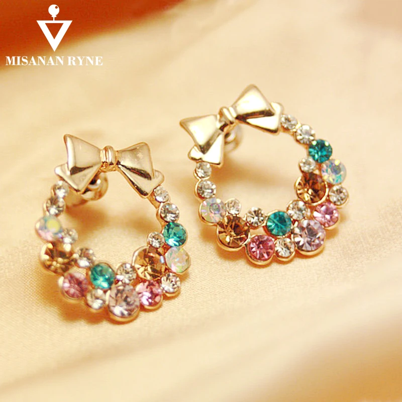Buy MISANANRYNE Cute Stud Earrings Colored crystal bow